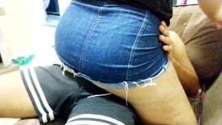 Big Ass PORNSTAR with JEANS skirt dry humping Riding and VIRGIN BOY until cum in his shorts