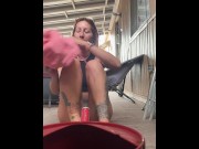 Preview 6 of Sexy milf pissing pussy trying to catch it in a water can drip drip