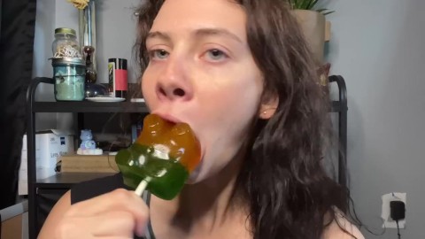 Suckasaurus  ASMR  giant gummy bear sucking !