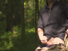 Handsome man Noel Dero decided to masturbate in the woods because he really wanted to fuck