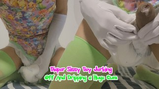 Diaper Sissy Boy Jerking Off And Dripping a Huge Cum