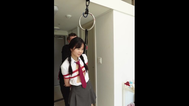 Shibari Session and Squirting with 18yo Japanese Schoolgirl Baebi Hel - Robe Bondage - BDSM