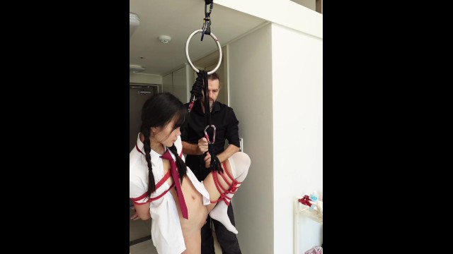 Shibari Session and Squirting with 18yo Japanese Schoolgirl Baebi Hel - Robe Bondage - BDSM