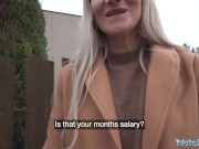 Preview 5 of Public Agent Cute blonde flashes her perky titties for cash and fucks huge cock in a basemant