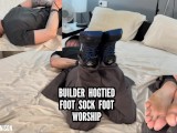 Builder hogtied foot sock boot domination