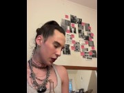 Preview 4 of horny tgirl paints her body before touching herself (pt 1)
