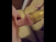 Preview 3 of Skinny Guy With a Huge Cock Fucks His Fleshlight on the Mirror