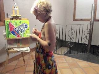 Camshow: Mistress Red Herring Painting at Kitten Central Guesthouse
