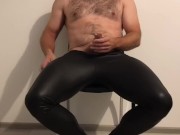 Preview 2 of Twice cumming on leather leggings