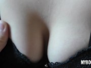 Preview 2 of Tits Job under Bra and Blow Job with Cum on Boobs by Busty Blonde