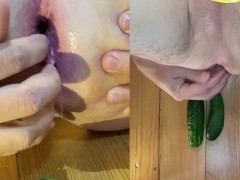The ass swallowed a cucumber