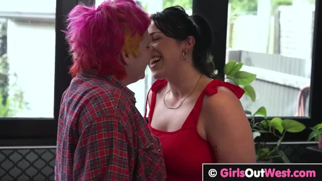 Hairy lesbian with huge clit fucks curvy brunette