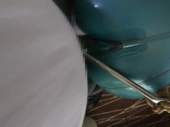 sex inserting anal hook with latex catsuit