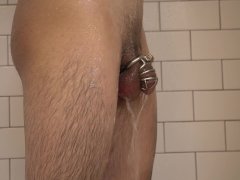 Showing off my locked cock in the shower