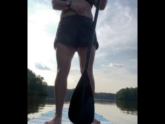 Titties Out!! Public nudity while paddle boarding! Big Tits in public!