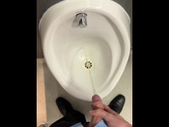 Public peeing in work urinal, nearly caught