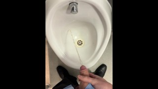 Public peeing in work urinal, nearly caught