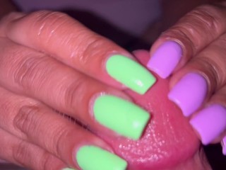 Lavender and Green Nail Tease by Latina with Long Nails
