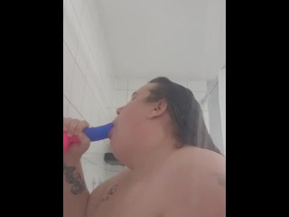 Sucking Dildo in Shower