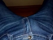 Preview 2 of Last cum onto my outweared stretchy blue jeans before throwing it out ♻🍆💧