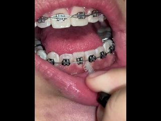 solo female, vertical video, cum in mouth, fetish