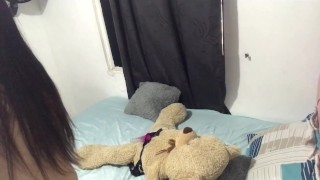 Sexy girl with nice ass fucks her teddy bear very hot