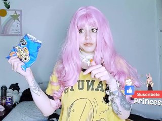russian, toys, eating, pink hair