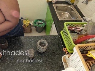 Nude Girl Dish Wash in Kitchen