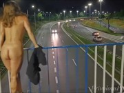 Preview 2 of Crazy MILF totally naked over the highway. She was pissed on her clothes.