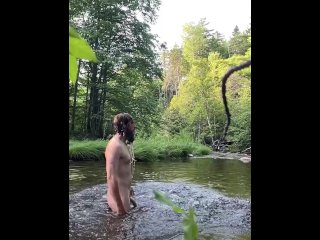muscular men, big dick, water, nature