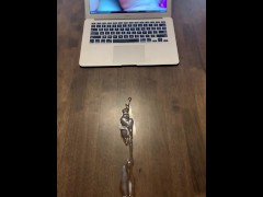 Gigantic cum shot while watching amateur solo porn