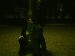 He jerked his fat cock on my face and tits. PUBLIC