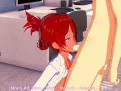Naughty Hentai Redhead Office Secretary Gives Quickie Handjob and Blowjob