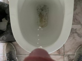 Man Pissing in the Office Toilet, Cock View in 4K
