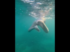 Let's observe the underwater world with Aquatics, bare legs in transparent slippers and a tight body