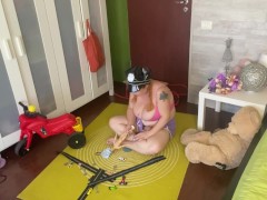 Futanari girl plays with her dick for the first time