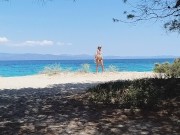 Preview 1 of NO PANTIES n No Bra on Public Beach # PEE with great view