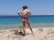 Preview 3 of NO PANTIES n No Bra on Public Beach # PEE with great view