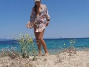 Preview 5 of NO PANTIES n No Bra on Public Beach # PEE with great view