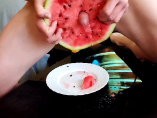 Horny Guy Fucking a Juicy watermelon 🍉 while Moaning until Creampie - 4K HD 60FPS