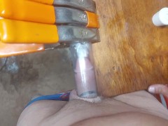 The Roostercombs show, "Playing with my monster cock with new tight pipe"