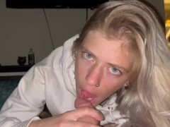 Blonde babe teases daddy’s cock