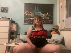 Amputee Teen in cute dress climax with amazing toy