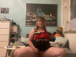 Amputee Teen in Cute Dress Climax with AmazingToy