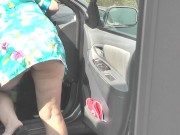 Preview 2 of Sexy MILF in dressing gown without panties and bra cleans interior car in courtyard. Naked in public