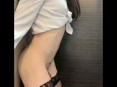 Korean Sissy Leeyul (After work, on the front door of my house🤍) Femboy masturbation and sissygasm