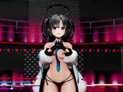 Blue Archive Hayase Yuuka Half Nude No Bra Dance Queencard Hentai MMD 3D Red Hair Color Edit Smixix