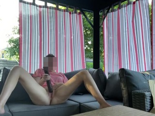 Fucking my 12 Inch Dildo on my Deck as my Neighbors are out Back! anyone want to Help?!