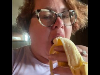 blowjob, massage, brunette, banana