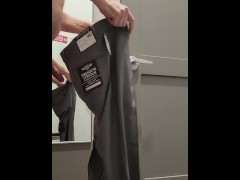 Risky fittingroom fun with door open and people walking by